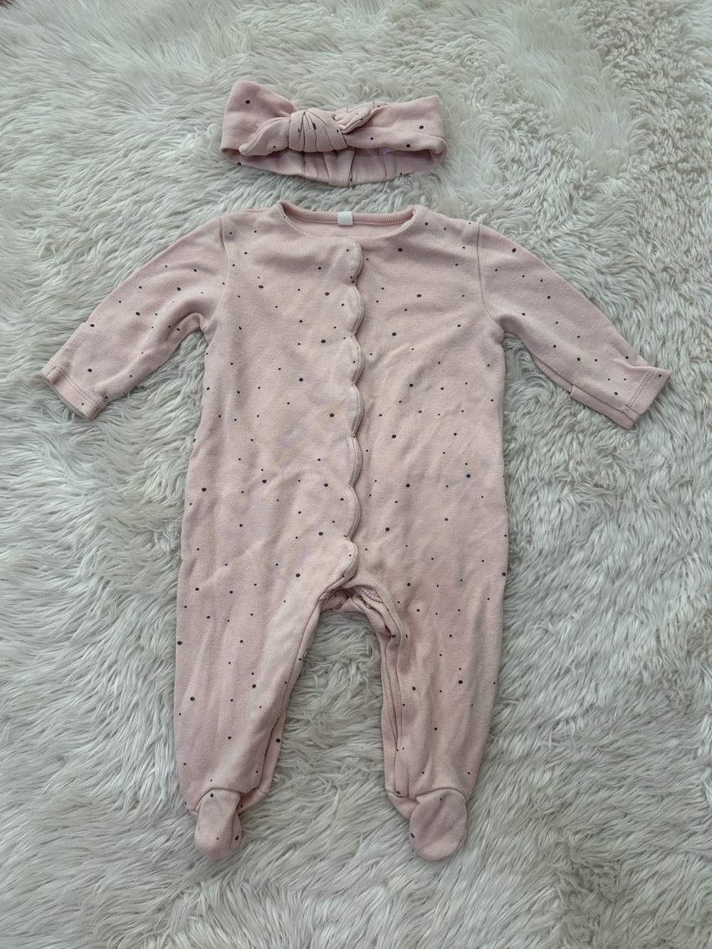 MORI Soft Pink Polka Footed One-Piece with Matching Headband